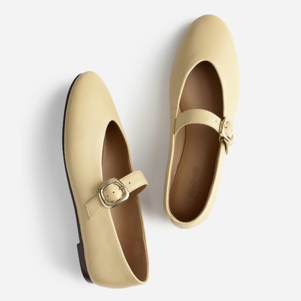New! Madewell The Remy Mary Jane Leather Ballet Flats in Yellow Clay